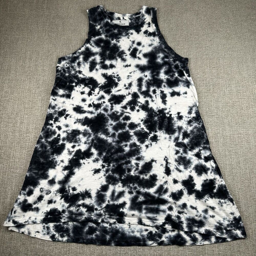 Kyodan Womens Small Lounge High Low Dress Black Tie Dye Sleeveless Cotton